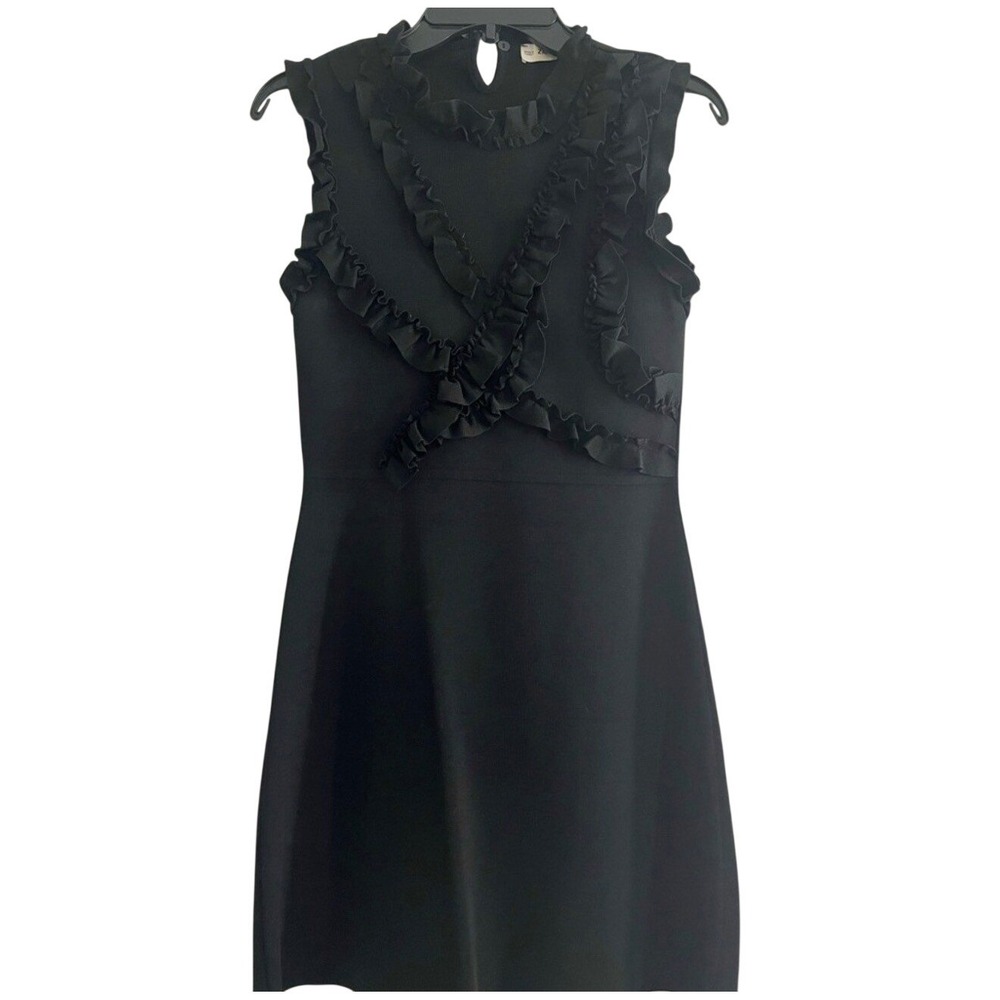 ZARA KNIT Black Sleeveless Ruffle Mock Neck Dress Women Size Medium